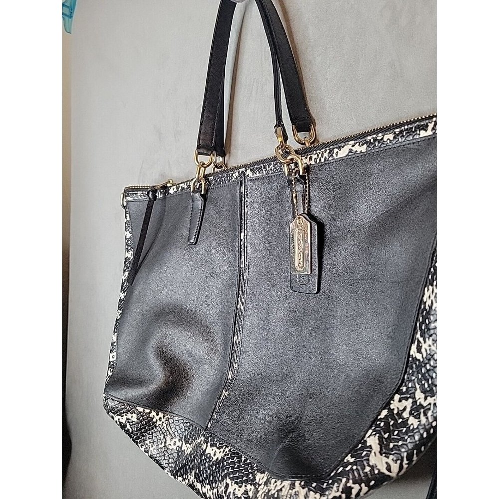 Coach Leather Bleecker Cooper Tote Shoulder Bag Black Python Top Zip - Picture 2 of 15